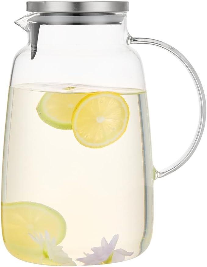 Purefold Glass Pitcher 105 oz Water Pitcher with Lid Heat Resistant Borosilicate Jug for Iced Tea Juice Milk Cold or Hot Beverages Large Caliber Easy Clean