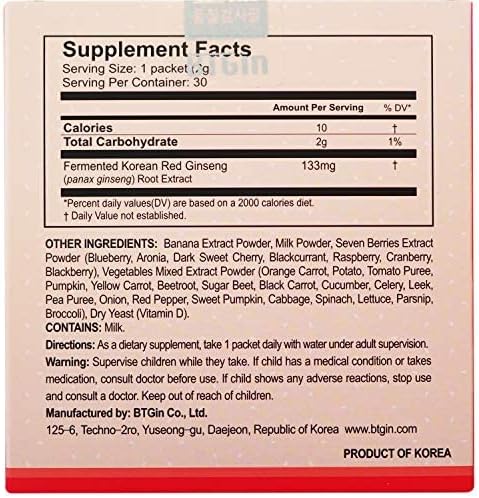 Vita Ginseng Kids Vitamin D Zinc 7 Berries Banana 20 Vegetables Milk Powder for Immune Support Focus and Memory Boost 30 Packets (1Set)