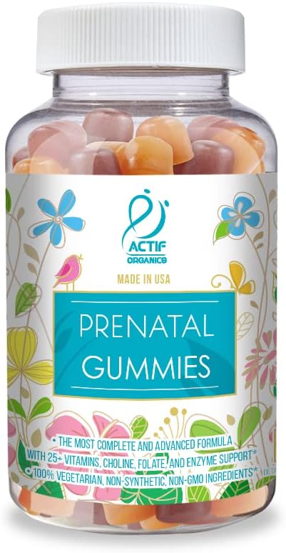 Actif Prenatal Gummies with 25+ Organic Vitamins and Organic Herbal Blend - Non-GMO 100% Vegetarian 90 Count Made in USA