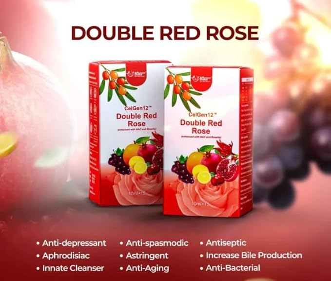 CelGen12 Double Red Rose Natural Immune Support Supplement Mixed Fruit Blend 15 Sachets 10ml