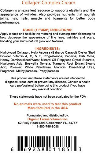Collagen Hydrolyzed - Perfect Skin - Net Wt. 4oz./ 85.5g Body Cream/Transdermal Use Only - Nourishes and Revitalizes your Body - 100% Natural Improved Formula.