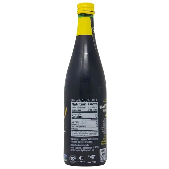 Ingrilli 100% Organic Lemon Juice 16.9 Fl Oz Glass Bottle (Pack of 3)