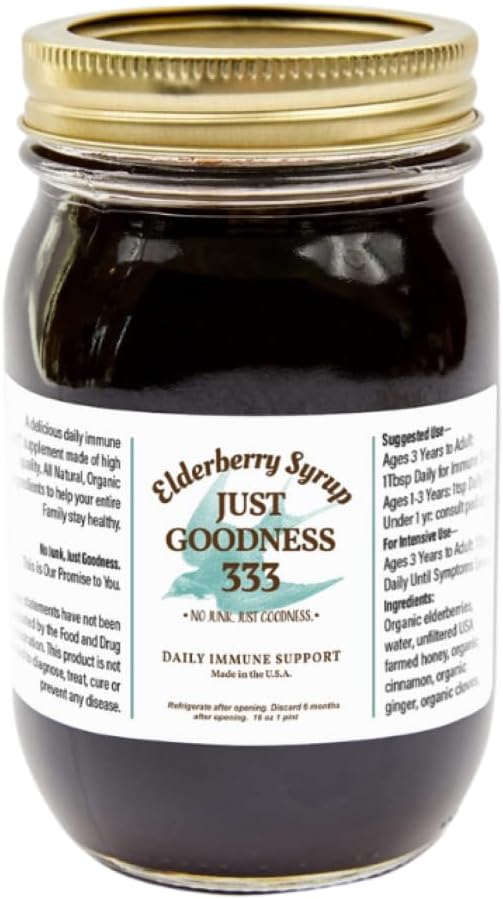 All Natural Elderberry Syrup (16 fl oz) for Adults and Kids Daily Immune Support Herbal Supplement with Antioxidants Organic Sambucus Elderberry