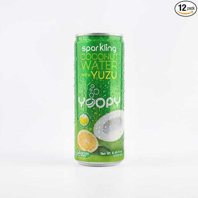 Yoopy Sparkling Coconut Water with Citrus-Inspired Yuzu – Low Sugar Refreshing Drink Healthy Soda Alternative Lightly Carbonated Beverage - 12 pack (8.45 fl oz cans)