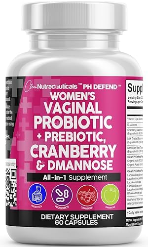 Clean Nutraceuticals Vaginal Probiotics for Women with Cranberry D-Mannose Prebiotics pH Balance Support Feminine Health Urinary Tract Cleanse – Capsule Alternative to Gummies – 60 Count
