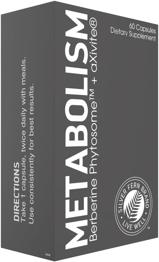 Silver Fern Brand Metabolism Supplement + Berberine Phytosome &amp aXivite – Supports Function &amp Wellness – 60 Capsules