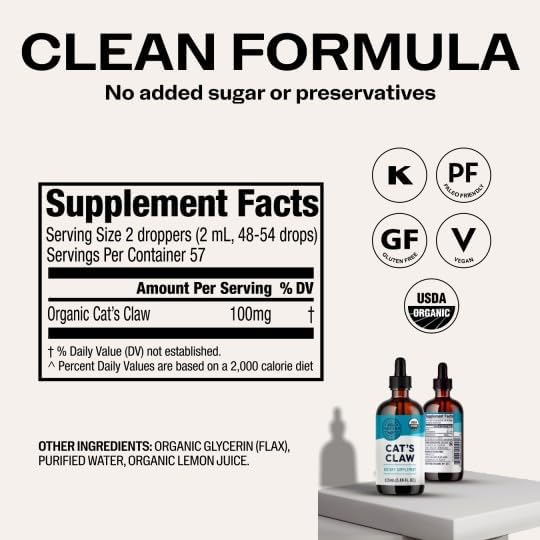 Vimergy USDA Organic Cat’s Claw Liquid – Provides Antioxidant Support* – Benefits The Immune System* – Vegan Gluten-Free Non-GMO – 57 Servings (115 mL)