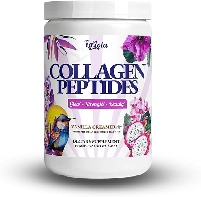 LALOLA Collagen Peptides – Vanilla Collagen Creamer with MCTs – Grass-Fed Type I &amp II Collagen for Skin Hair Nails Joints &amp Energy Support