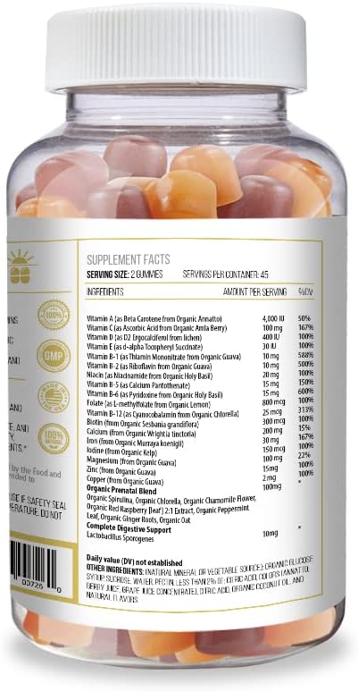 Actif Prenatal Gummies with 25+ Organic Vitamins and Organic Herbal Blend - Non-GMO 100% Vegetarian 90 Count Made in USA