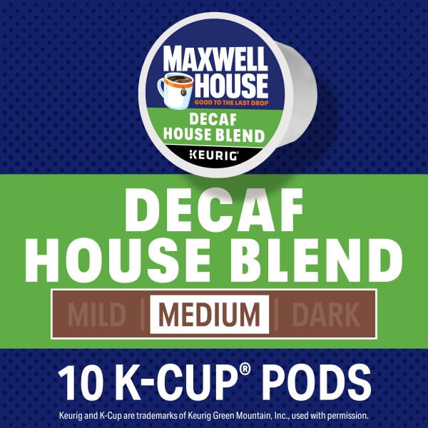 Maxwell House Decaf House Blend Medium Roast K-Cup Coffee Pods 10 CT (Pack of 8)