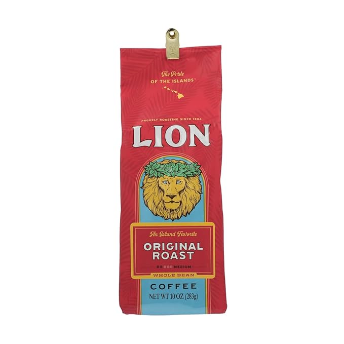 Lion Coffee Gold Roast Whole Bean Coffee Medium-Light Roast A Taste of Aloha - 10 Ounce Bag