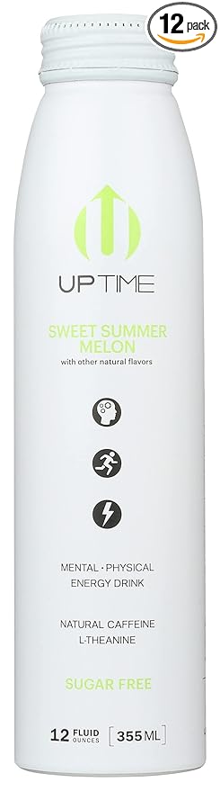 Uptime Sweet Summer Melon Energy Drink with Other Natural Flavors Natural Caffeine Sugar Free Gluten Free &amp Non-GMO 12 Fluid Ounce (Pack of 12)