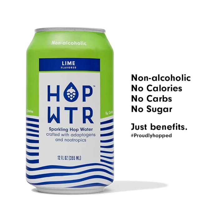 HOP WTR Sparkling Hop Water Lime 12 Pack Sugar Free Low Carb Non Alcoholic Drinks NA Beer Adaptogen Drink No Calories Adaptogens &amp Nootropics for Added Benefits 12 oz Cans