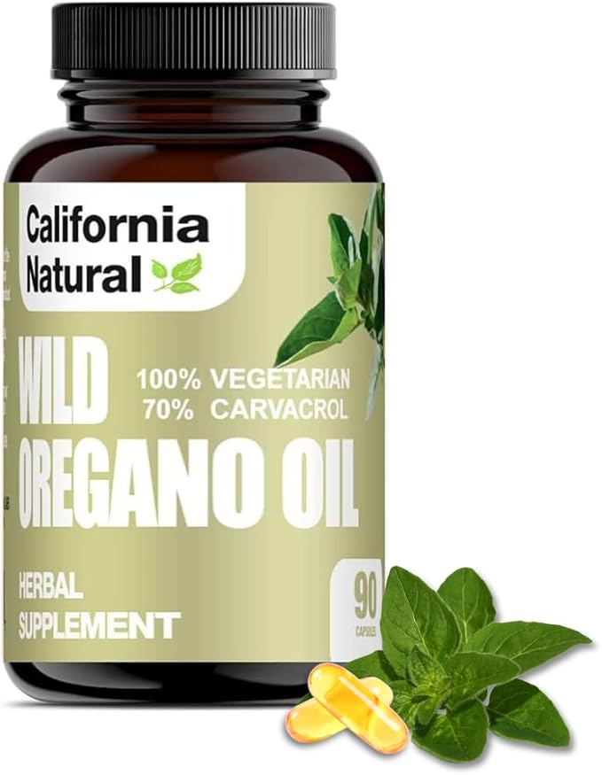 Wild Oregano Oil Vegetarian Soft Capsules - California Natural - Immune System &amp Digestive Support - Promote Gut Health &amp Healthy Digestion - 100% Vegetarian - 70% Carvacrol - Herbal 90 count