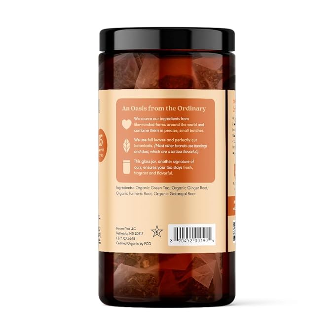 Paromi Tea Organic Turmeric Ginger Green Tea 15 Pyramid Tea Bags (Pack of 6) - Non-GMO