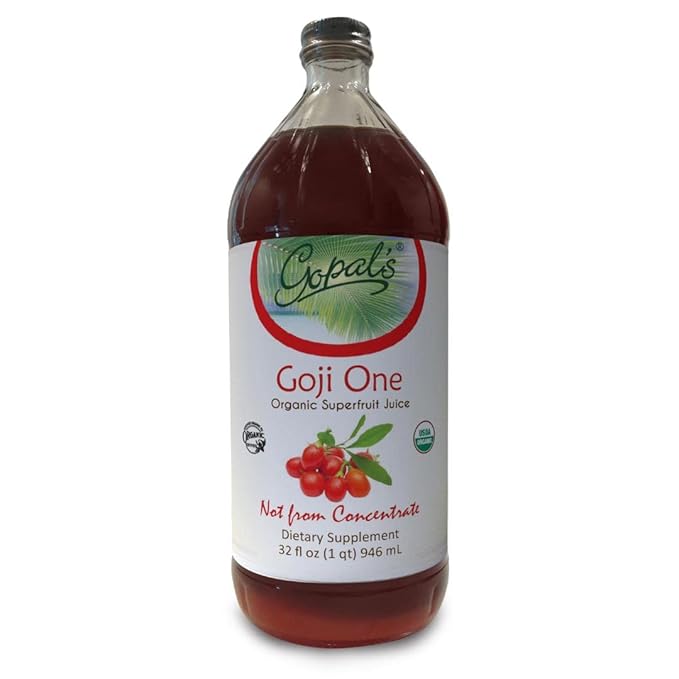 Gopal's Healthfoods Goji One Organic Juice - 32oz (1qt) Glass Bottle Gluten-Free Vegan Superfruit Liquid 30g of Pure Goji Juice Per Serving Vitamin &amp Antioxidant Rich