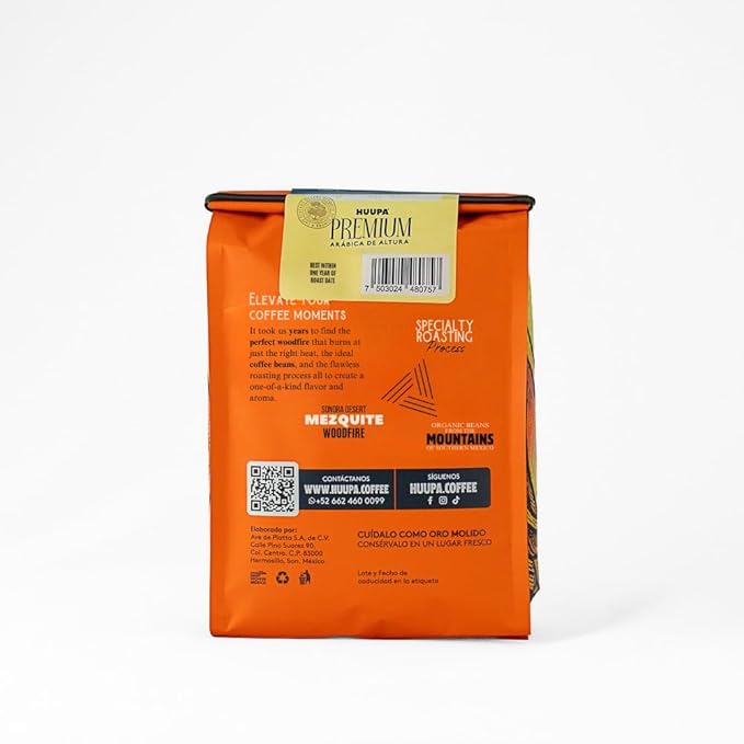 HUUPA Premium Wood-Fired Roasted Coffee Whole Bean High Altitude Arabica Smooth Flavor Sweet Aroma Medium-Dark Roast 16 oz