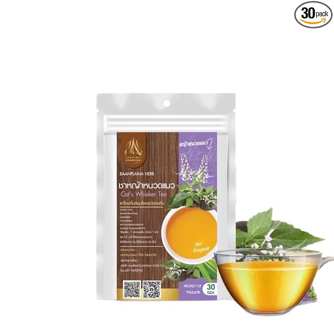 Thai Herbal Tea Bags for Relaxation and Wellness 30 Sachets Hot Tea Blend (Cat's Whisker)