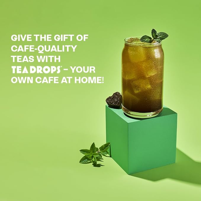 Tea Drops Lightly Sweetened Organic Tea Bulk Box | Sweet Peppermint | Caffeine Free | Iced or Hot Herbal Tea Beverages Gift Set | Includes Organic Peppermint Oil &amp Spearmint Leaves | 10 Drops per