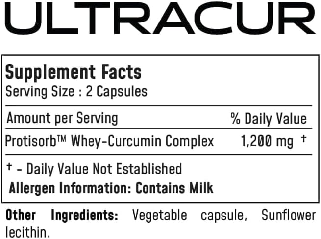 Ultracur Curcumin Complex Supplement - Ultra Bioavailable High Absorption Turmeric Curcumin Supplement for Joint Muscle &amp Brain Support - Patented Protisorb for Premium Absorption – 60 Capsules