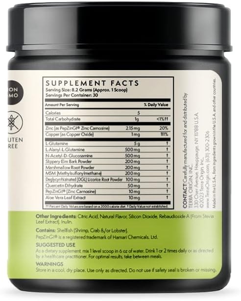 Healthy Gut Green Apple | 30-Servings with L-Glutamine Zinc Glucosamine Slippery Elm Bark Marshmallow Root and More!