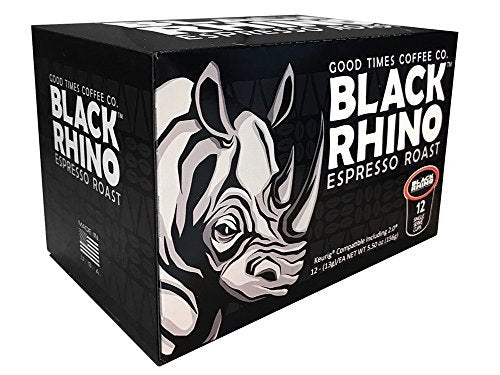 Good Times Coffee Company Black Rhino Espresso Roast Coffee Single Serve Pods Dark Roast Fine Grind 36 Count
