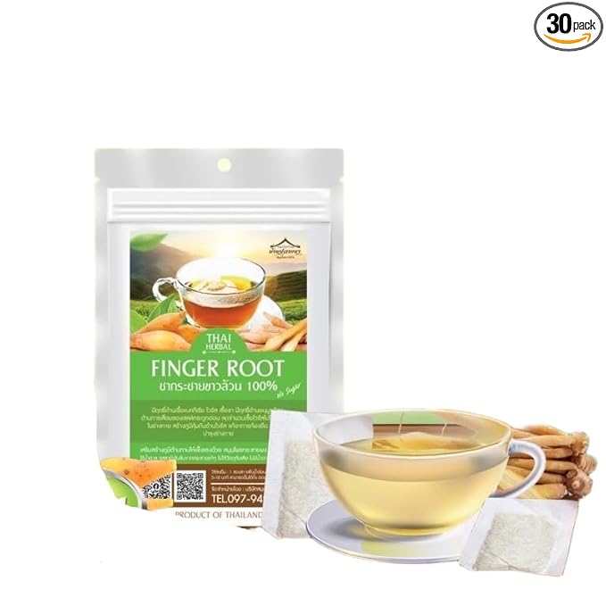 Thai Herbal Tea Bags for Relaxation and Wellness 30 Sachets Hot Tea Blend (Finger Root)
