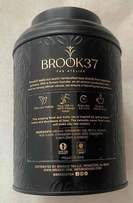 Brook37 Pink Rose Strawberry Herbal Tea - Premium Tea | Caffeine Free | Natural flavor and ingredients | Hibiscus Rose Strawberry | 20 Tea Bags | Plastic Neutral Brand | Ideal Tea Gift