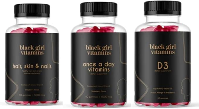 Black Girl Vitamins Look Good Feel Good Bundle – Hair Skin &amp Nails Vitamin D3 2000IU &amp Once a Day Multivitamin - Women's Supplement Bundle – Energy Immunity &amp Beauty Support
