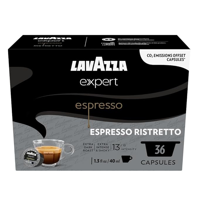 Lavazza Expert Espresso Ristretto Capsules Extra Dark Roast Arabica and Robusta Blend Compatible with Lavazza Classy Machines (36 Capsules) (Pack of 2)