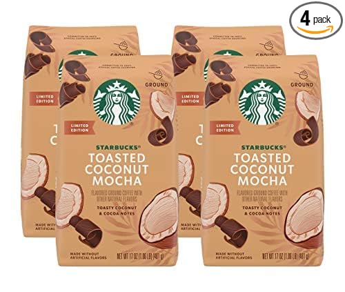 Starbucks Flavored Ground Coffee (Toasted Coconut Mocha 17 oz (Pack of 4)) Pack of 1