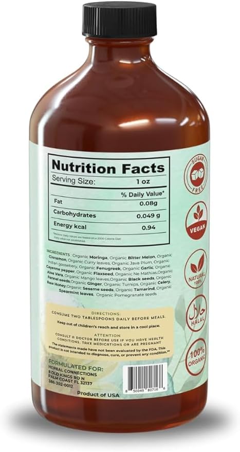 Organic Moringa Bitters - 20+ Herbs Including Moringa Aloe Vera &amp Bitter Melon for a Balanced Lifestyle - Non-GMO Gluten-Free Herbal Blend