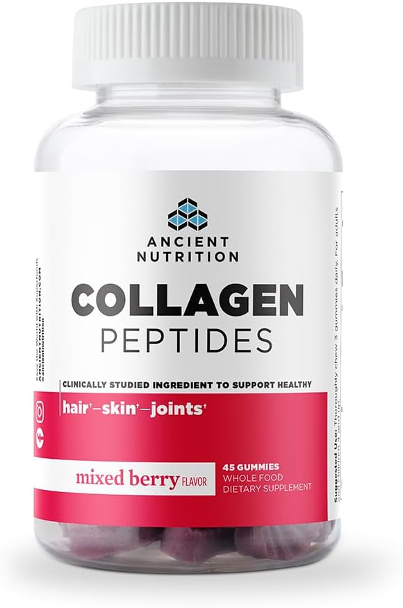 Ancient Nutrition Collagen Peptides Gummies Collagen Peptides Mixed Berry Chewable Gummies Supports Healthy Skin Joints Gut Keto and Paleo Friendly 45 Count 500mg Collagen per Serving