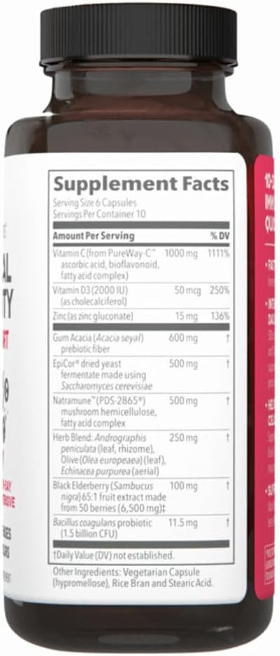 Clinical Immunity - Quick-Start - Immune System Support - Rapid Immunity Response - Boosts Antibodies B + T + NK Cells Neutrophils &amp Macrophagens - Black Elderberry &amp Pre + Probiotics - 60 C