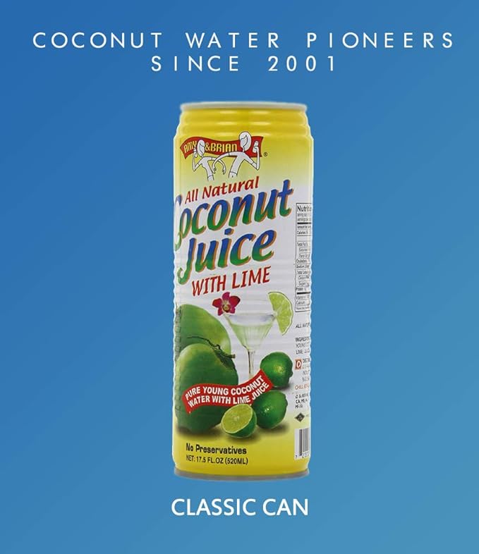 Amy &amp Brian Pure Coconut Water with Lime Non-GMO No Sugar Added Refreshing and Hydrating Real Coconut Water 17.5 Fl Oz (Pack of 12)