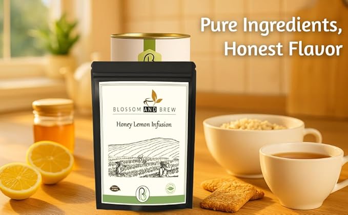 Blossom &amp Brew Honey Lemon Green Tea - Premium Loose Leaf Green Teas with Lemon Peels (2.46oz) Long Leaves Aromatic Herbal - Natural Ingredients | Brew Hot or Iced Tea