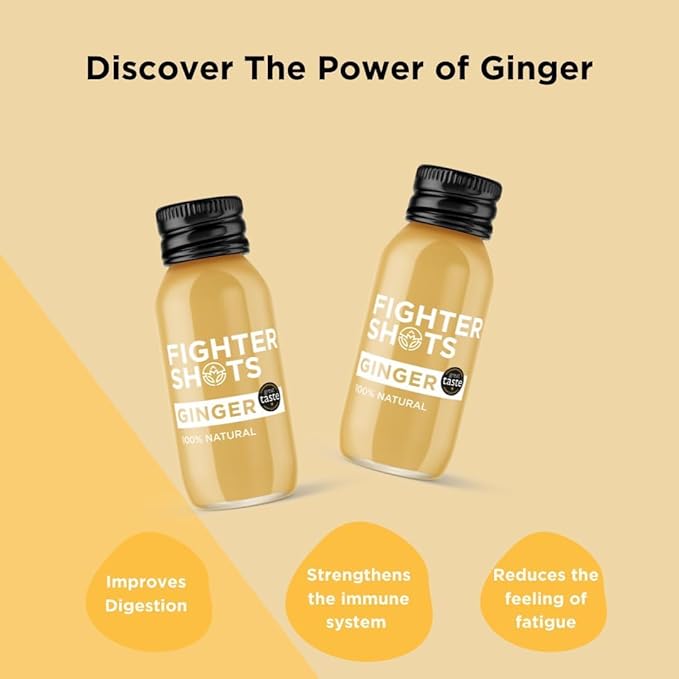 Ginger (12x60ml) | Award Winning Fresh &amp Fiery Shots | 27g of Cold Pressed Fresh Ginger Root for Immune Support | Boosts Energy | 100% Natural | No Nasties | A Perfect Pick Me Up