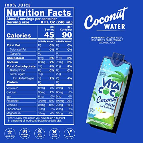 Vita Coco Coconut Water Pure - Naturally Hydrating Electrolyte Drink - Smart Alternative to Coffee Soda and Sports Drinks - Gluten Free - 11.1 Ounce (Fridge Pack of 12)