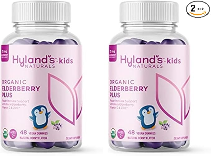 Hyland's Kids Organic Elderberry Plus Gummies Organic Black Elderberry with ZINC and Vitamin C Immune Support for Children 48 Vegan Gummies (Pack of 2)