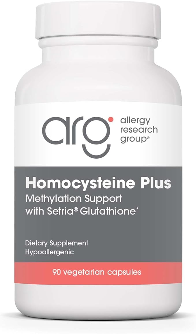 Allergy Research Group Homocysteine Plus Supplement - with Setria Glutathione Vitamin B Complex Trimethylglycine Vegetarian Capsules - 90 Count