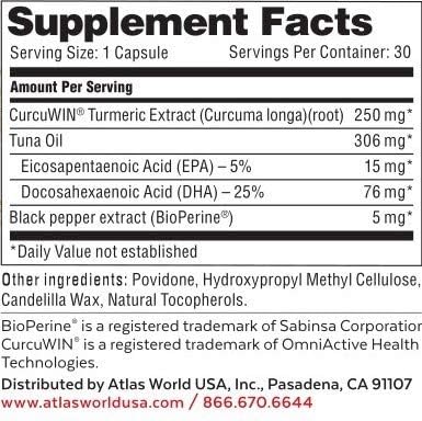 Vitality Rescue Omega 3 with Turmeric Curcumin Supplement Fish Oil DHA EPA with BioPerine &amp CurcuWin 46X Absorption Supports Joint Muscle Heart &amp Brain Health 30 Capsules