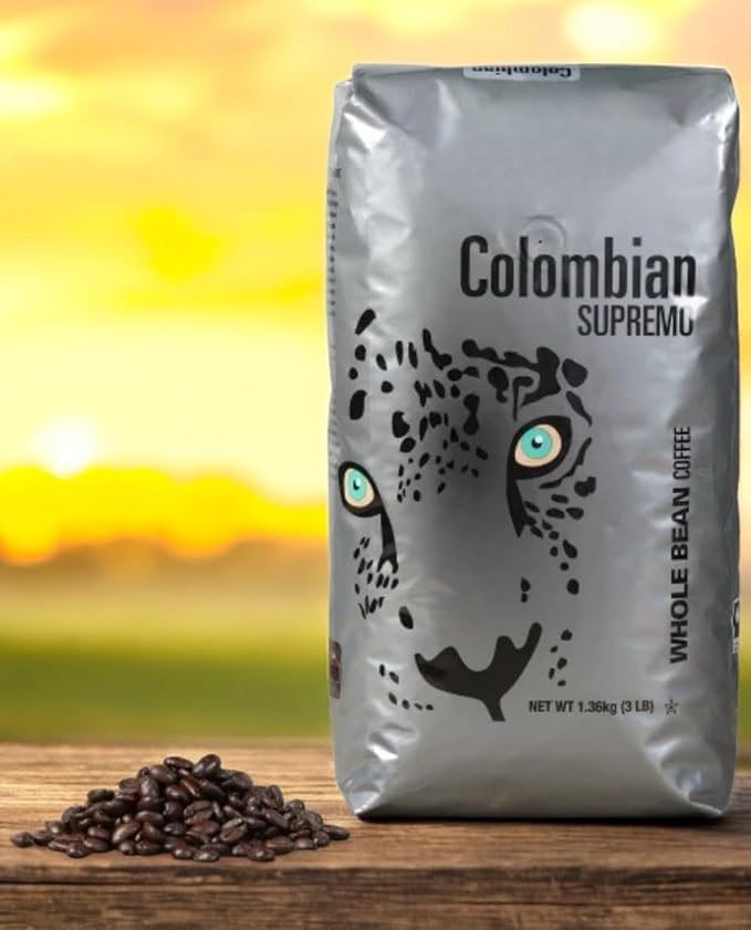 Colombian Supremo Coffee Whole Bean Medium Roast – Quality Kirklant – Kosher Certified 3 lbs Bag