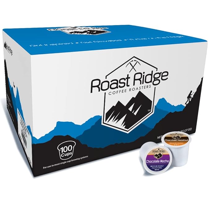 Roast Ridge Single Serve Coffee Pods for Keurig K-Cup Brewers Variety Pack Medium Roast 100 Count (50 Chocolate Mocha 50 Chocolate Hazelnut)
