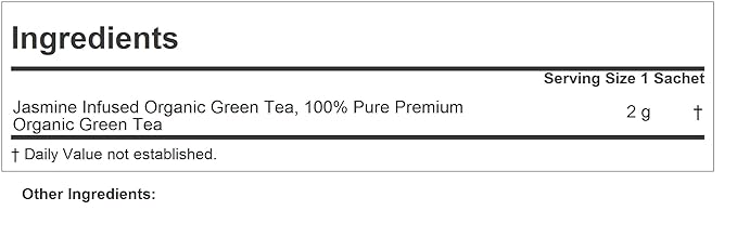 Andrew Lessman Jasmine Infused Green Tea 90 Sachets Organic-Certified Gardens High Polyphenols &amp EGCG Mild Flavor Caffeinated Fujian China