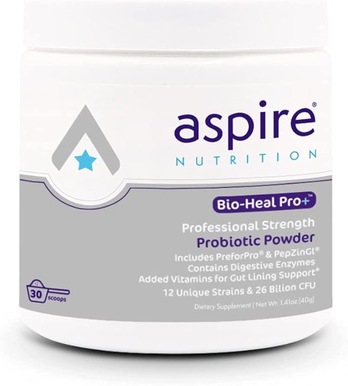 Aspire Nutrition Bio-Heal Pro+ 6-in-1 Probiotic Powder Supplement – Daily Probiotic Formula for Women Men and Kids - 30 Day Supply
