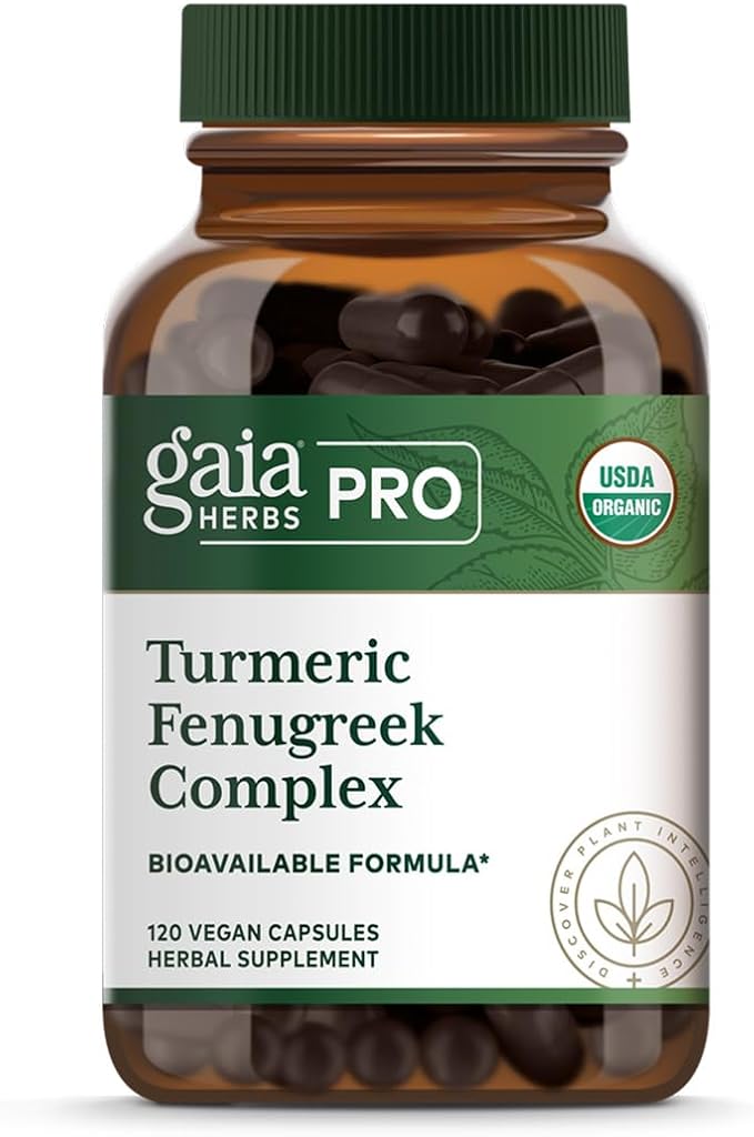GAIA HERBS PRO Turmeric Fenugreek Complex - Daily Dietary Supplements for Active Lifestyle Support* - Herbal Nutrient Complex with Fenugreek Extract &amp Organic Turmeric - Vegan - 120 Capsules