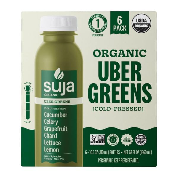 Variety Pack Of 12 | ( Organic Ginger Love Cold Pressed Lemon Ginger Apple  10.5 oz 6-count ) &amp ( Organic Uber Greens Cold Pressed 1 Serving of Fruits and Vegetables  10.5 oz 6-count ) | Pl
