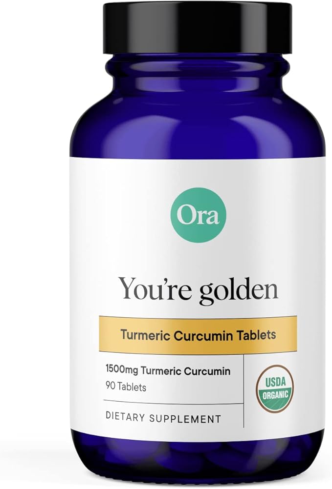 Ora Organic Turmeric Curcumin with Piperine - Pure Extracts for Joint Stress and Cardiovascular Health Support Healthy Cognitive Function No Filler Ingredients - 90 Vegan Tablets 1 Month Supply