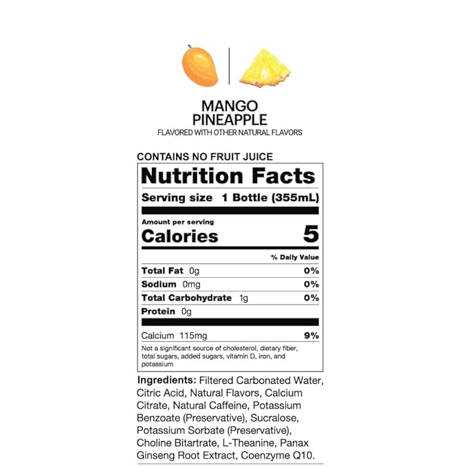 UPTIME Energy Drink Mango Pineapple 12 Pack Vitamin C L Theanine Calcium Sugar Free Energy Drinks for Focus Support 142mg of Natural Caffeine 5 Calories Clean Natural Non GMO 12 fl oz Cans