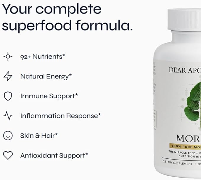 Moringa Oleifera Capsules 800mg - Pure Leaf Powder Superfood with Antioxidants Vitamins Minerals Amino Acids - Energy Immune Support Green Supplement for Men Women - Vegan Non-GMO - 60 Count